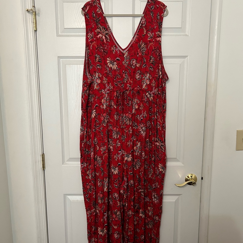 Maurices Floral Red Sleeveless Jumpsuit